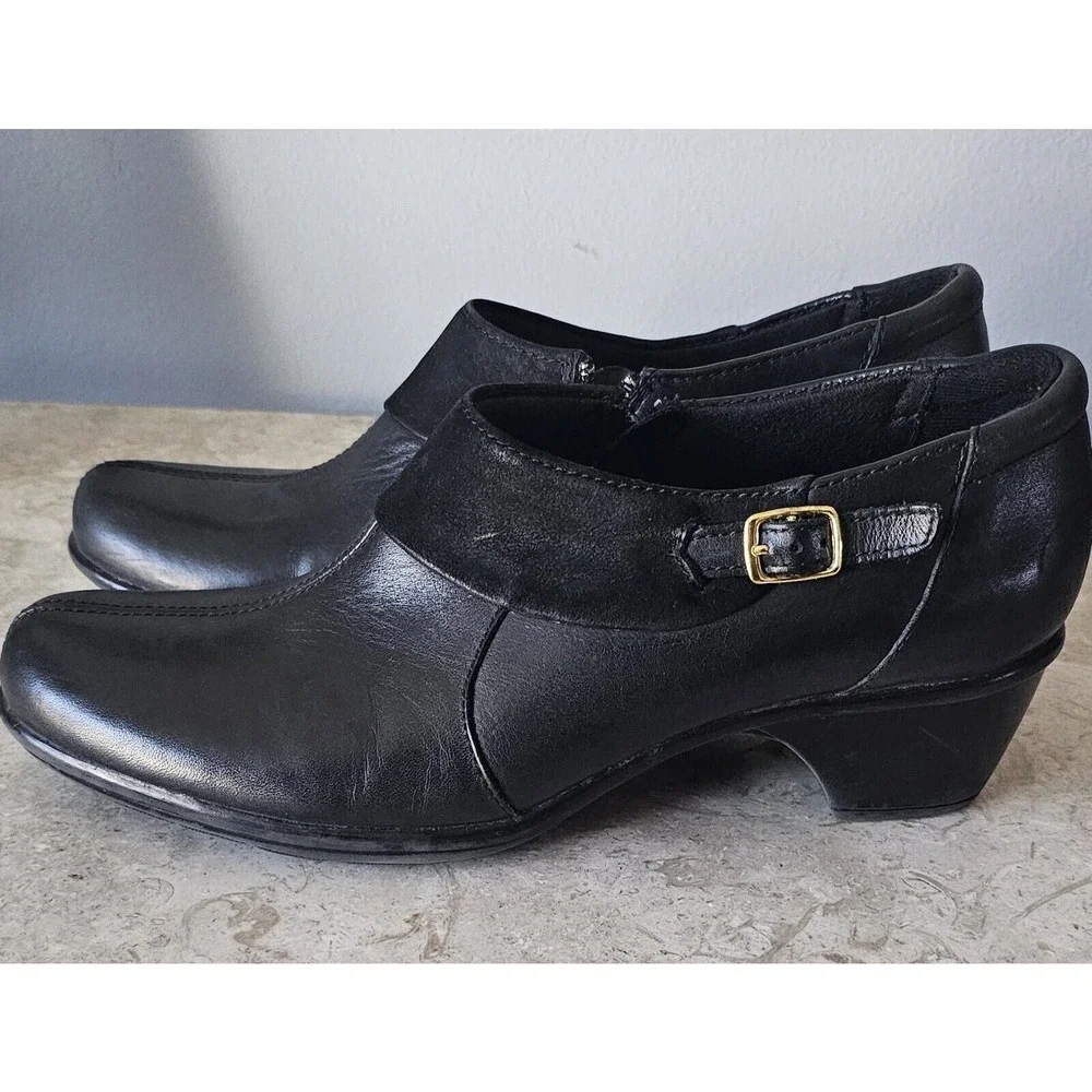 Clarks Bendables Womens 9 M Black Leather Slip On Comfort Ankle Boots Booties - Picture 2 of 12